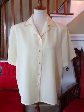 APPARENZA Retro Short Sleeve Pale Yellow Button-Down Blouse Sz Large